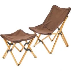 CAMPZ Bamboo Folding Chair Set with Cover and Footrest - Brown/Brown - Comfortable and Portable Outdoor Seating