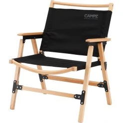 CAMPZ Comfort Beech Wood Folding Chair - Black/Brown | Durable & Portable Outdoor Seating