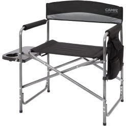 CAMPZ Folding Chair with Side Table Black/Grey - Portable & Durable Outdoor Camping Chair