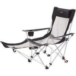 CAMPZ Mesh Lounger Folding Chair with Detachable Footrest - Black/Grey | Comfortable & Portable Outdoor Seating